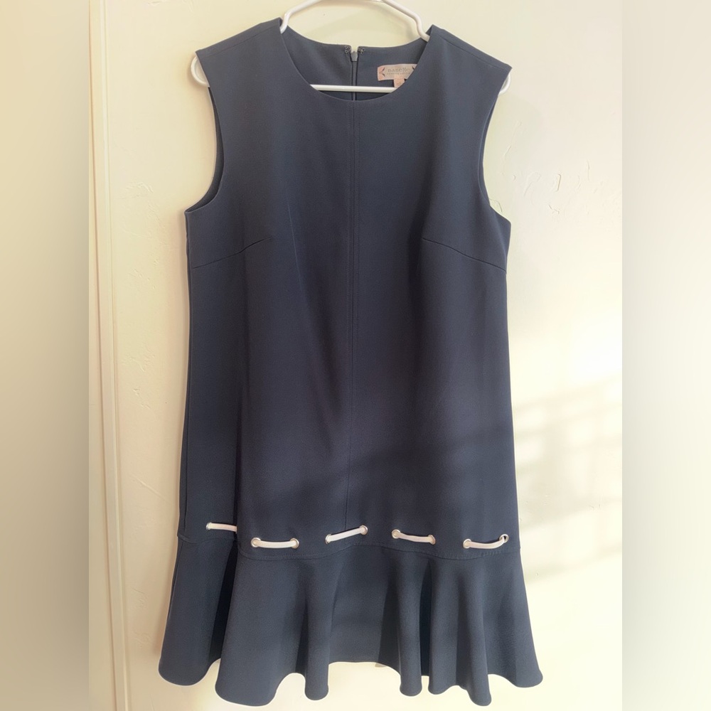 Nanette Lepore Navy Sheath Dress Size 10 Drop Waist Flounce Hem Work